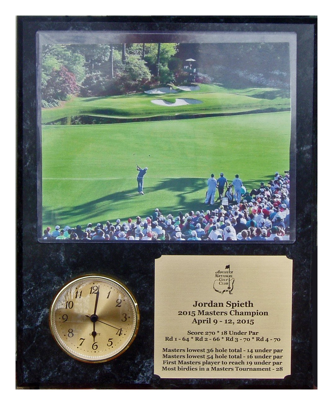 Jordan Spieth 2015 Masters Champion 8x10 Photo Clock Plaque 12th Hole Augusta Golf Course with Engraved nameplate