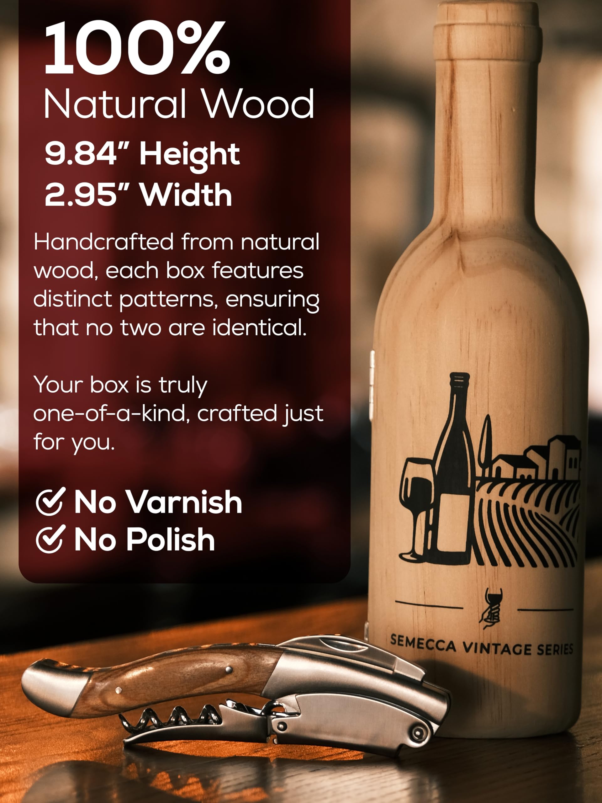 Abridor de vino - Sacacorchos profesional para camarero, llave de vino con doble bisagra, abridor de botellas de vino con caja de regalo de madera, regalo para amantes del vino (madera natural