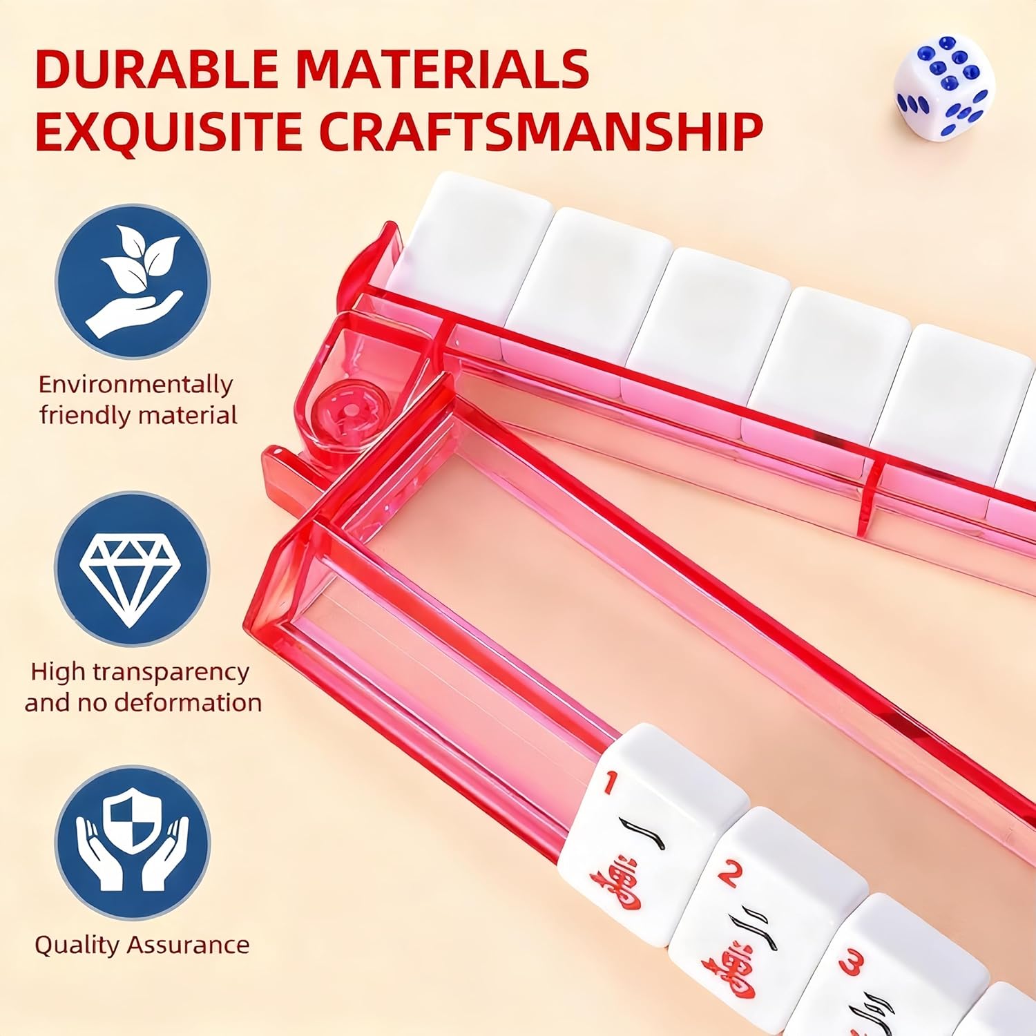 Mahjong Racks with Pushers, 4 Colors Acrylic American Majiang Tile Racks, Universal Fit for All Tile Sizes and Configurations, Set of 4 for Adult Players