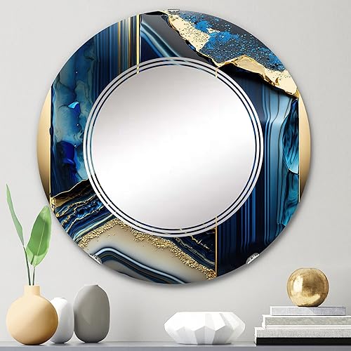 Miniatura 7 de DesignQ Abstract Geode Geometric Blue III - Espejo de tocador, espejos de baño, espejos de pared para sala de estar, dormitorio, espejo ovalado,