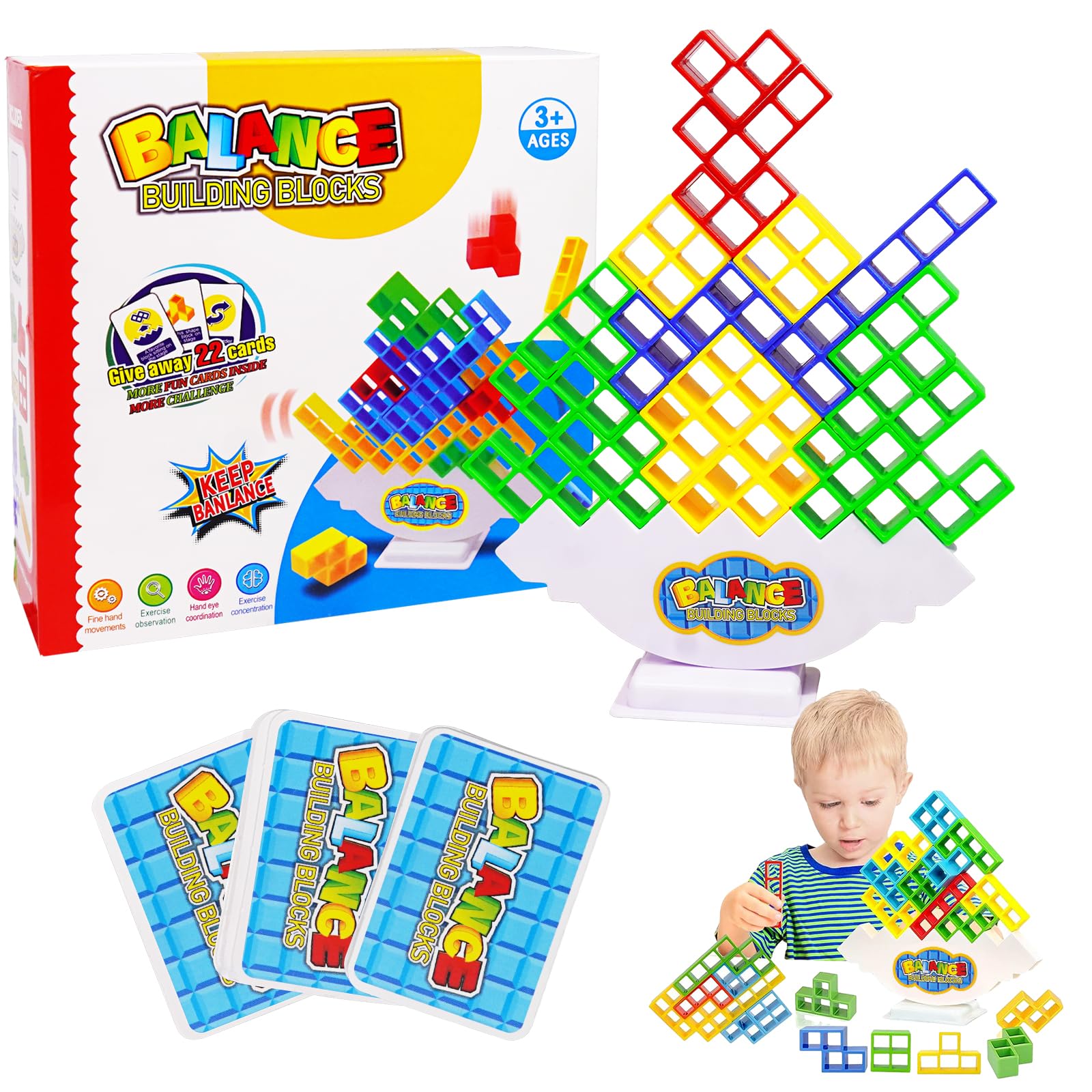 ariel-gxr Tower Balance Building Toy, Russian Tetra Tower Balance Game, Diy Swing Stack High Child Balance Toy Set, Puzzle Stacking Blocks Fun and Interactive Toy for Children, Adults (48PCS)