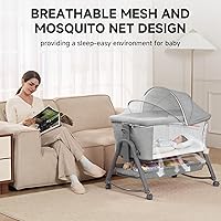 Vista 9 de Real Relax Moisés para bebé, cuna mecedora 3 en 1 para bebé con 6 alturas ajustables, laterales y colchón de malla transpirable, cesta de Gris