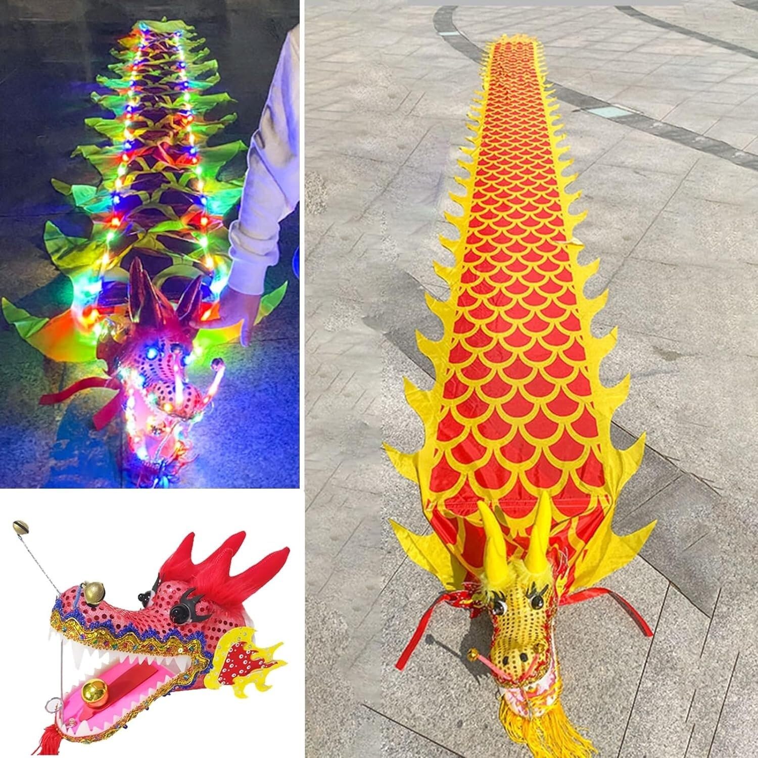 TFG - Ttfd Outdoor Play Exercise for Children with Flashing Dragon Dance Flags with Small Colourful Dragons at The Head(Color,3 m (9.8 ft))