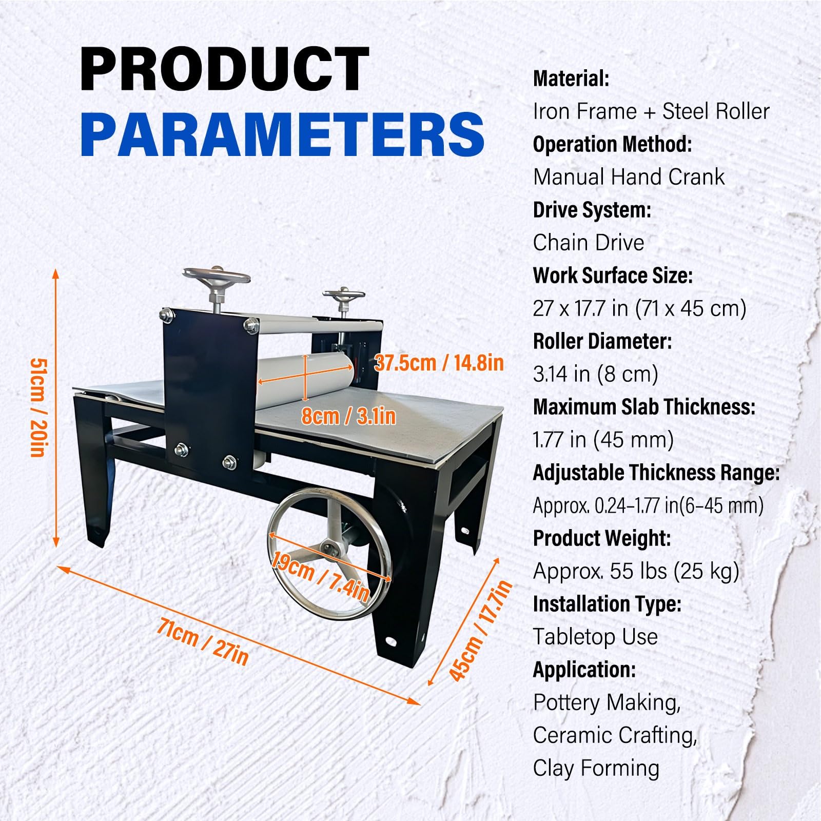 Herramienta De Cerámica Para Trabajo Con Arcilla, Laminador Mesa Con adjustment Preciso Espesor, Estructura Estable Y Rodillo De Acero Para Creaciones Manuales