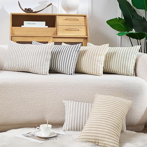 Miniatura 7 de JINCHAN Juego de 2 fundas de almohada a rayas de lino bohemio con patrón de rayas para sofá, cama, sala de estar, 12 x 20 pulgadas, color verde