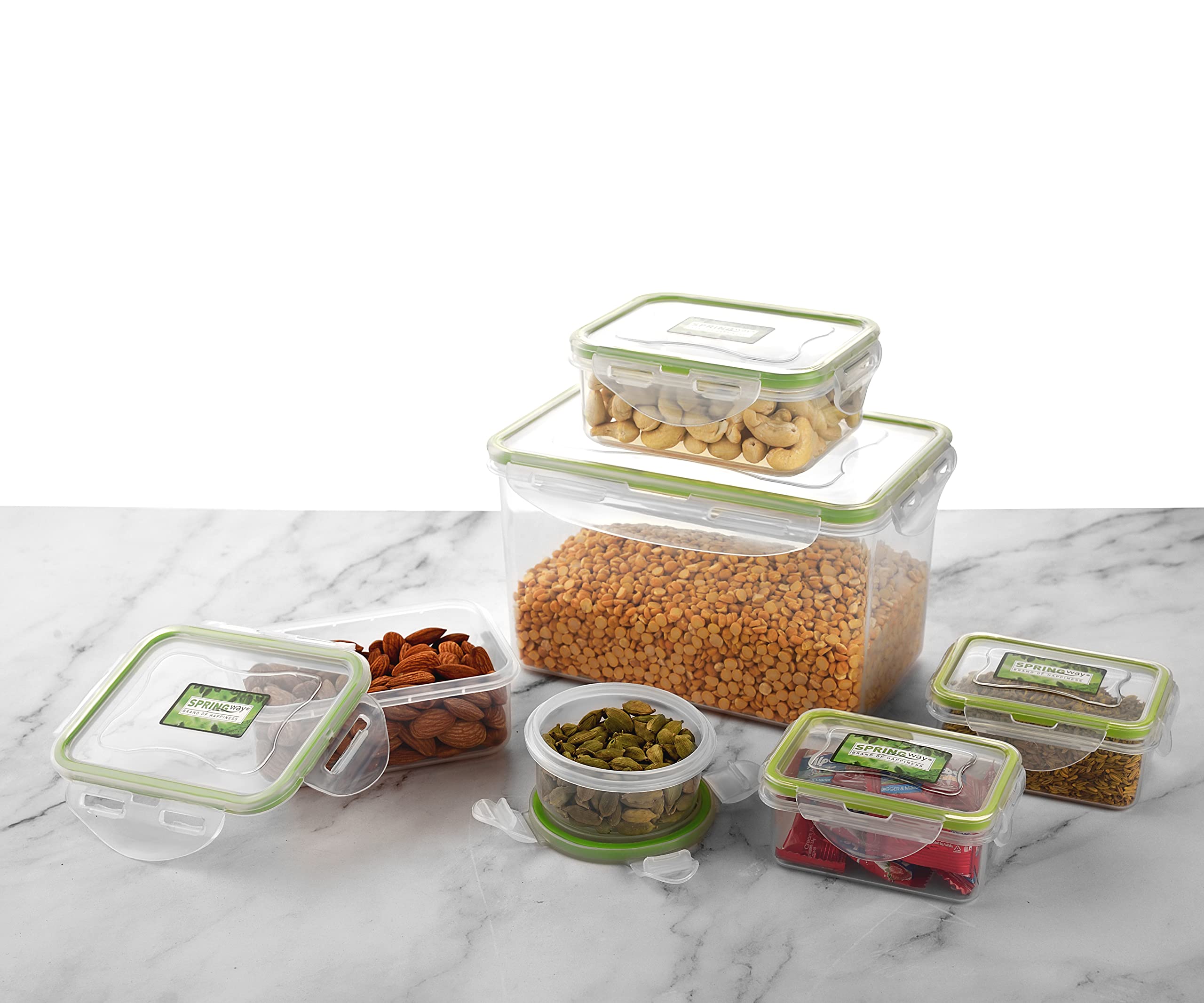 SPRINGWAY - Brand of Happiness | Fresh Lock, BPA free, microwave safe storage food container of 6 pcs with Airtight Leak Proof Locking Lid (mix size: 2000ml, 325ml, 150ml, 110 ml)