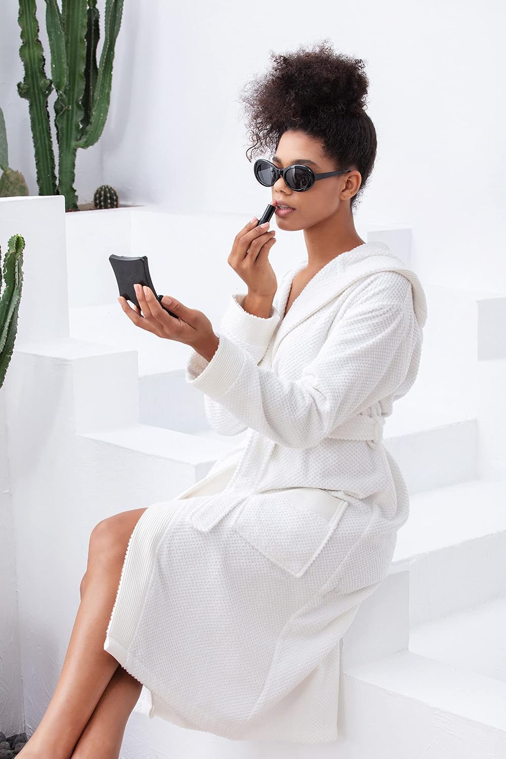 SEYANTE Turkish Cotton Bathrobe for Women - Organic GOTS Certified Terry Hooded Kimono Robe - Spa Quality Women's Cotton Robe