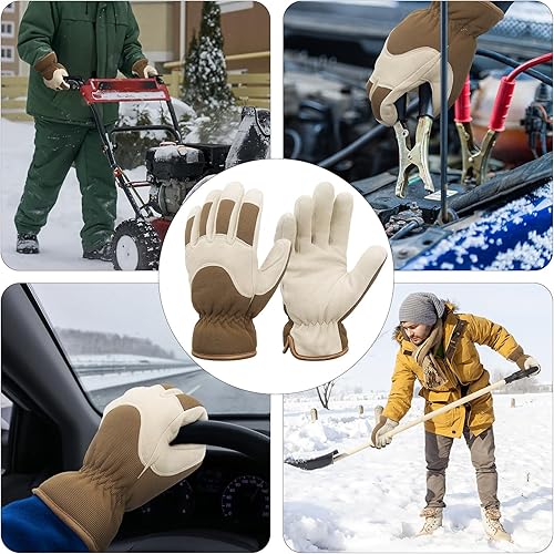 Vista 20 de HANDLANDY Guantes de trabajo aislados, guantes térmicos de invierno impermeables para hombres y mujeres Negro-Amarillo