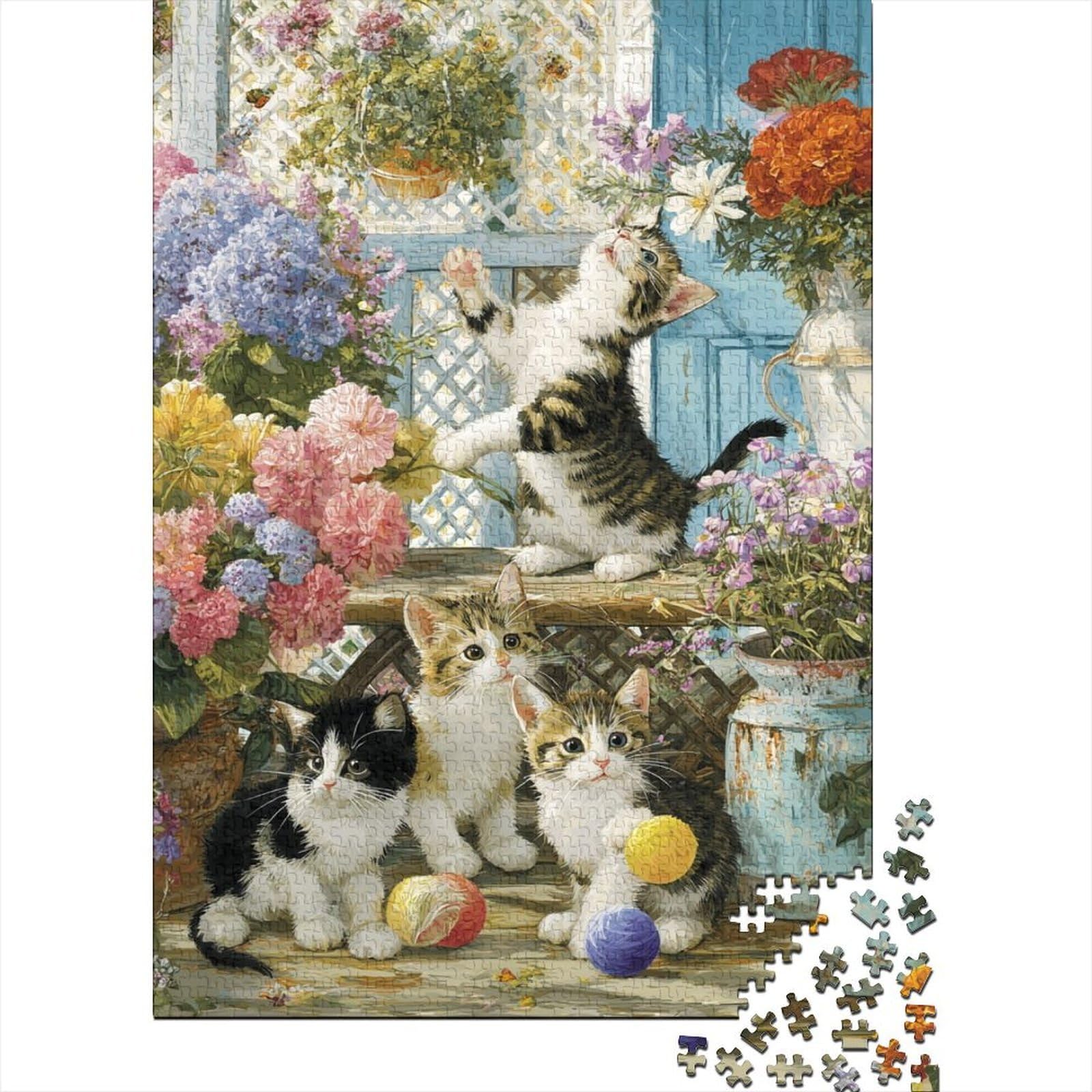 Rompecabezas de gatito y flores de 1000 piezas, alivia el estrés con entrenamiento cerebral 8