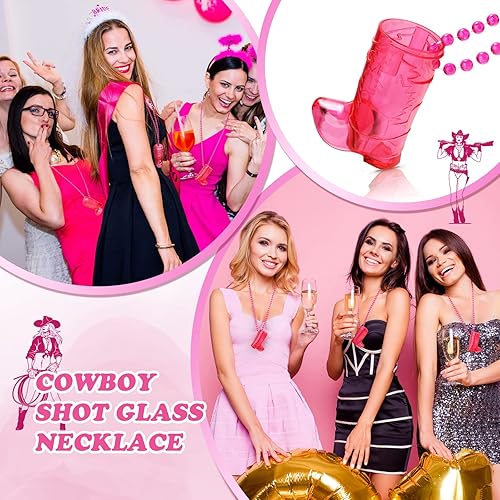Miniatura 6 de Sieral 12 piezas de vasos de chupito de bota en collar con cuentas, vaso de chupito de vaquera de plástico, collar de vaso de chupito para novia,