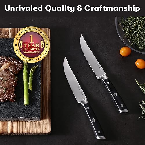Miniatura 4 de Master Maison Juego de 4 cuchillos para carne de 5 pulgadas ultra premium  4 cuchillos alemanes de acero inoxidable sin dentar + caja de regalo de