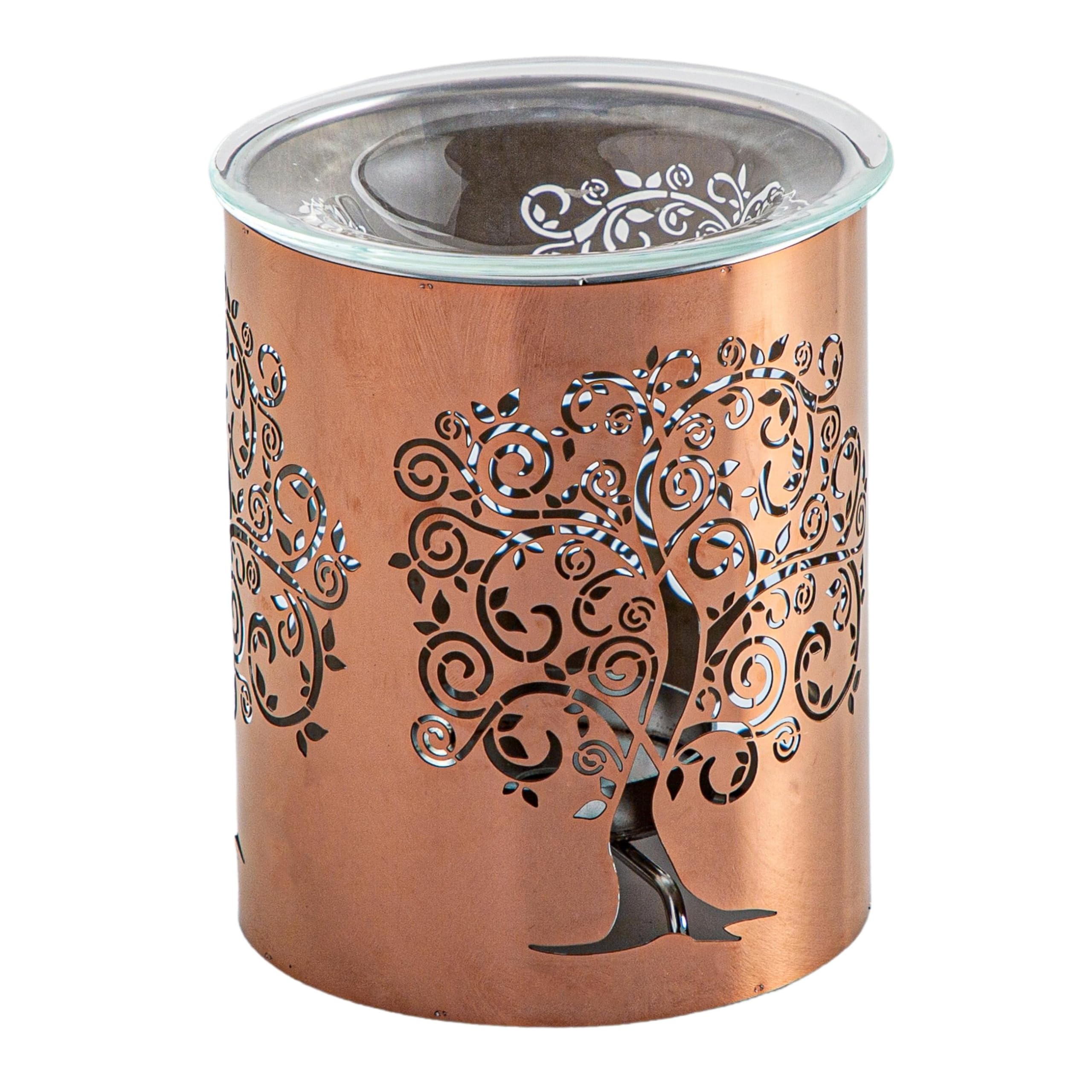 Metallic Fragrance Burner with Laser Cut Tree of Life Design - Artistic Elegance and Enchanting Atmosphere in Your Space - Aromatherapy at Home - Scented Interior - H 10.5 cm – Zen'Arôme