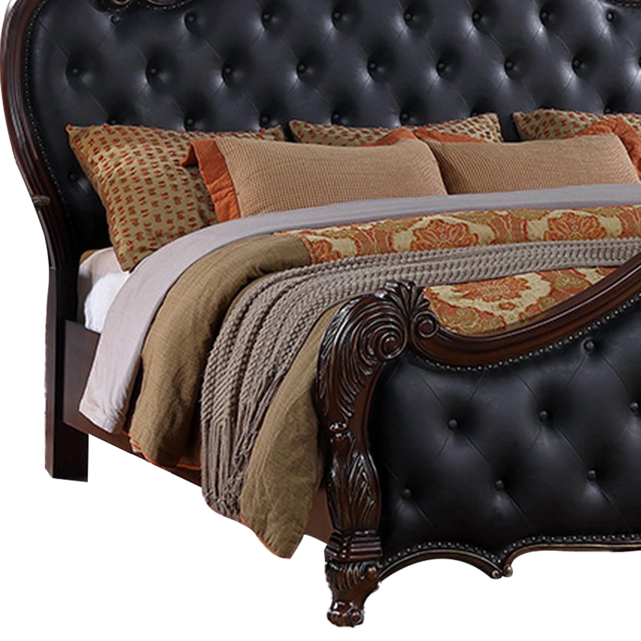 選べる色Faux Leather TuftedベッドヘッドボードQueen/Brown Amazon.com: Benjara Venta Queen Bed, Frame, Button Tufted