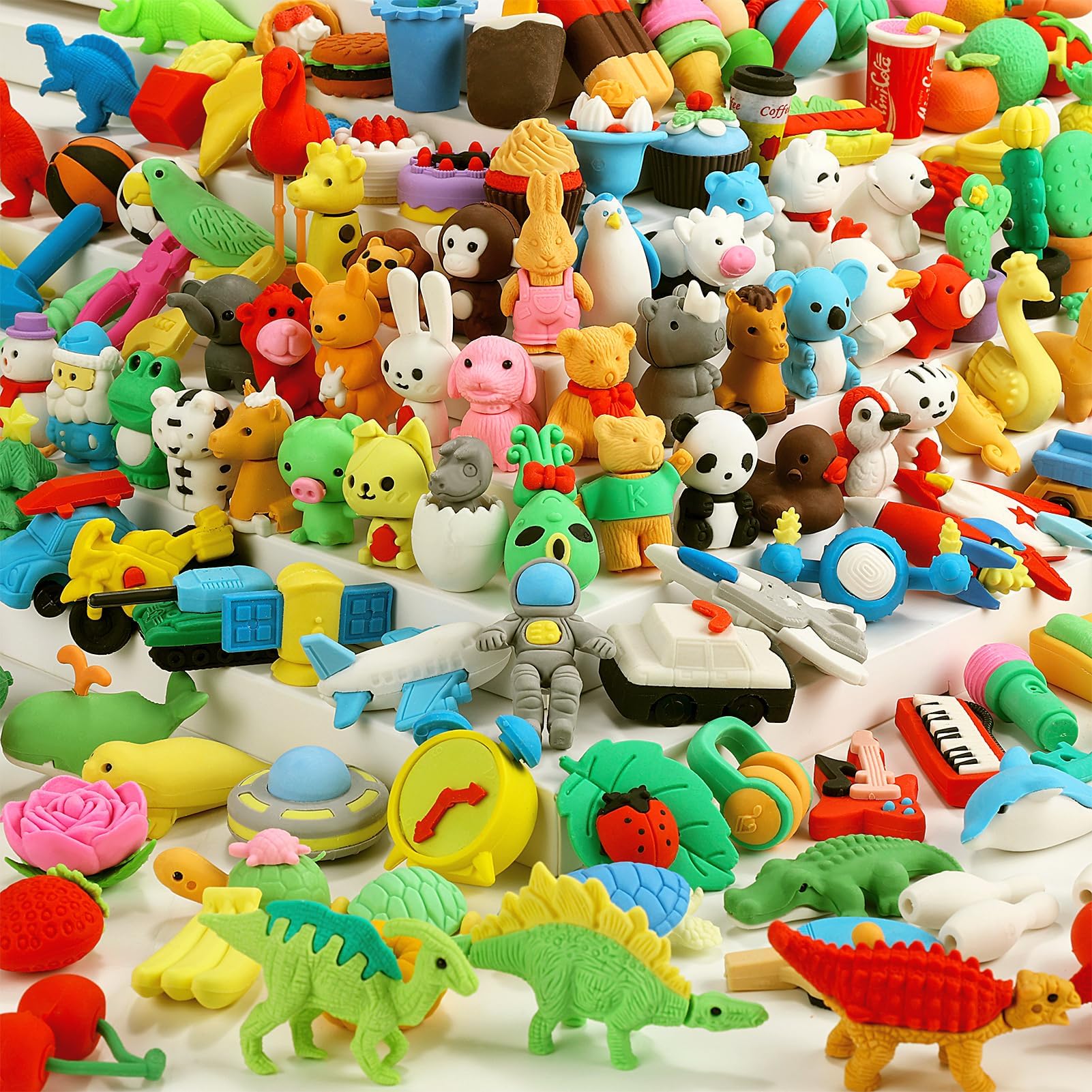 URSKYTOUS 150Pcs Animal Erasers Kids Pencil Erasers Desk Pets Puzzle Erasers Bulk