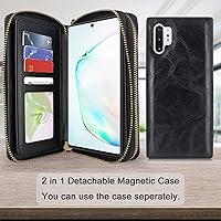 Vista 3 de Harryshell Compatible con Samsung Galaxy Note 10+ PlusNote 10 Plus 5G (2019), cartera con múltiples cremalleras, funda magnética desmontable, bolsa