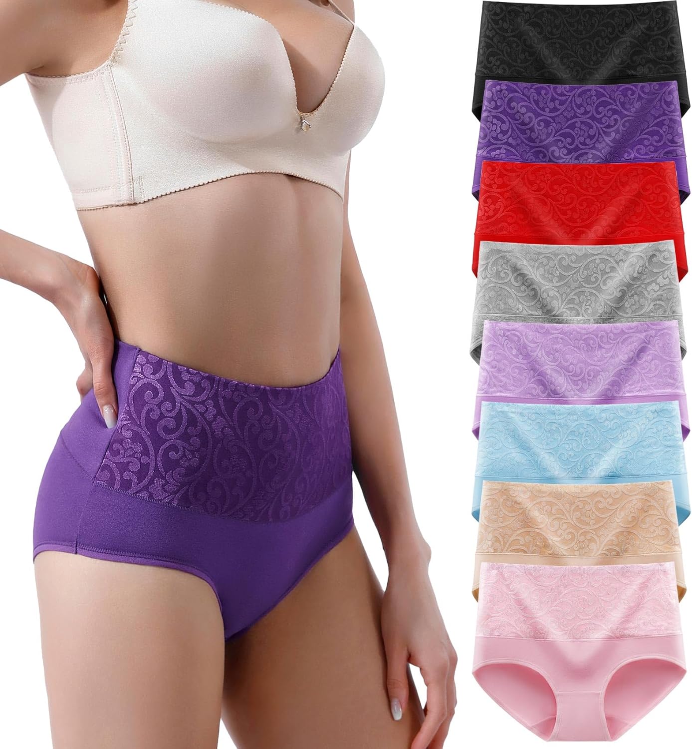 youlehe Women's Cotton Underwear Briefs High Waist Full Coverage Soft Breathable Panties