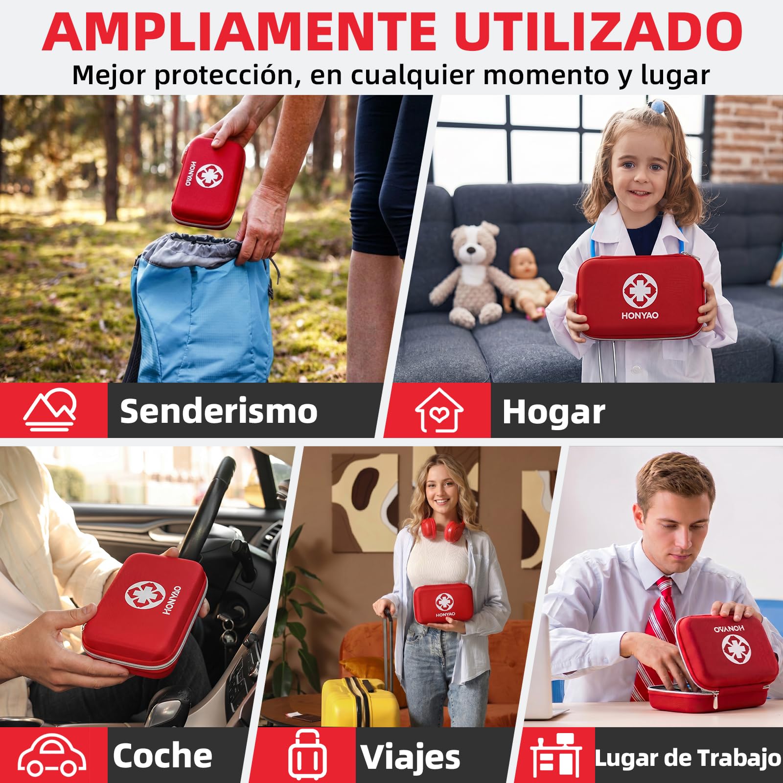 HONYAO Botiquín de Primeros Auxilios de 200 piezas, Mini Kit de Supervivencia Bolsa Médico de Emergencia Completo para Hogar Coche Barco Lugar Trabajo Mochila y Acampar Senderismo Viaje
