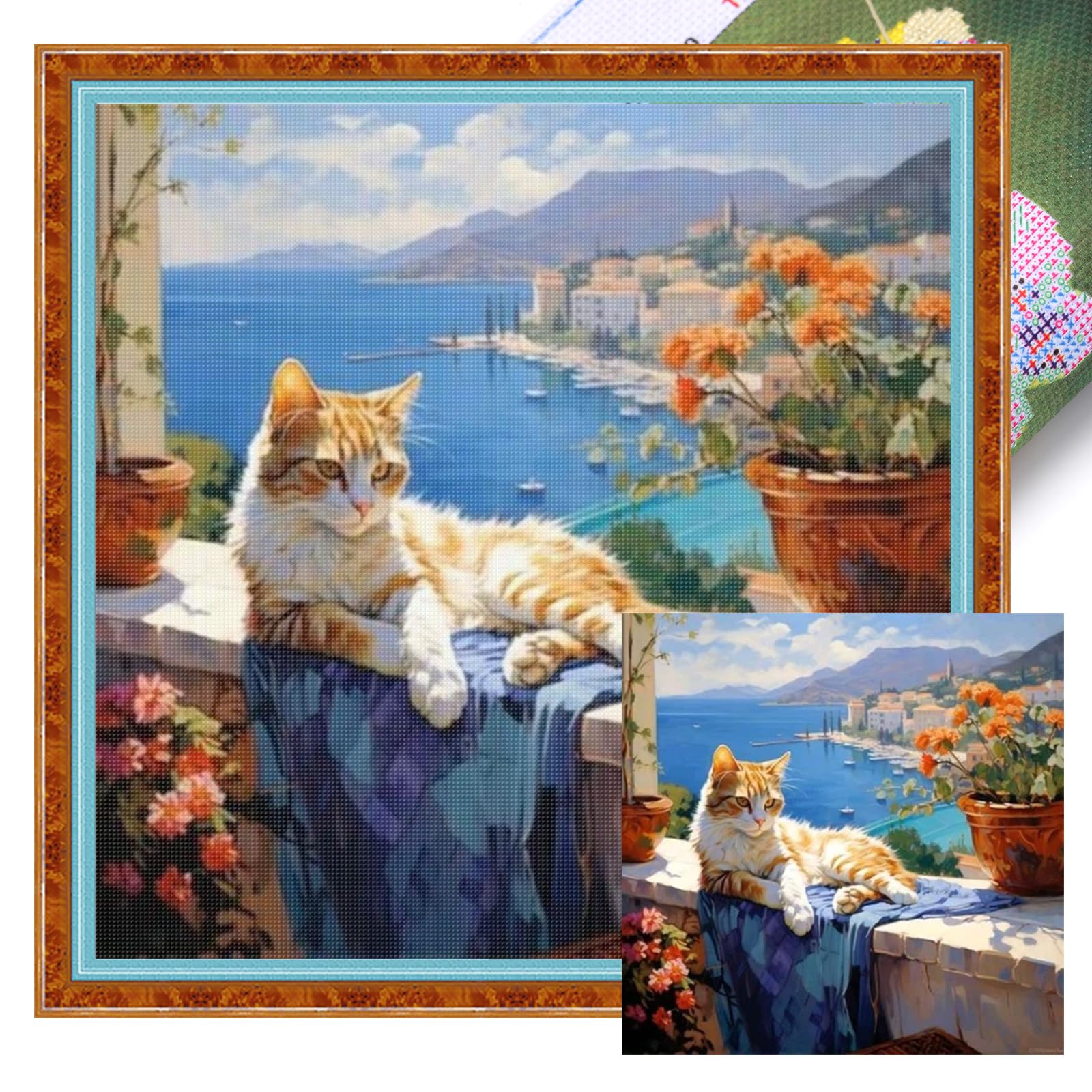 Poetrydraw Orange White Cat Full 11Ct Diy Stamped Cross Stitch Kits For Beginners Adults Home Wall Decor Embroidery Needlepoint Starter Kits 40X40cm (11Ctacc-12596 C 40X40)