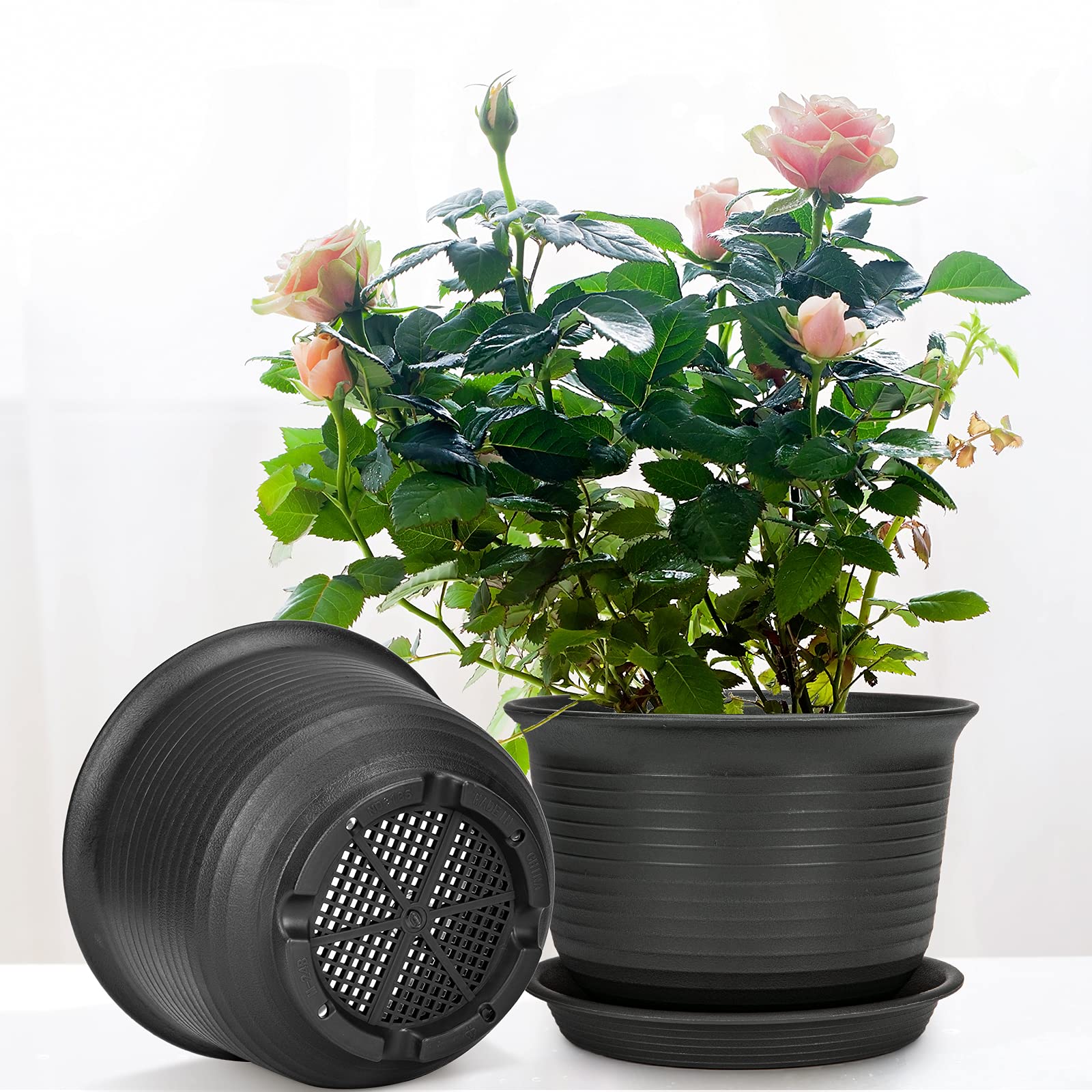 RIFNY Blumentopf 18 cm Durchmesser, Pflanztpfe Kunststoff Blumentpfe mit  Untersetzer fr Blumen und Pflanzen Anzucht Pflanzkbel Pflanztopf  Anzuchttpfe(3 Stck - Anthrazit): Amazon.de: Garten