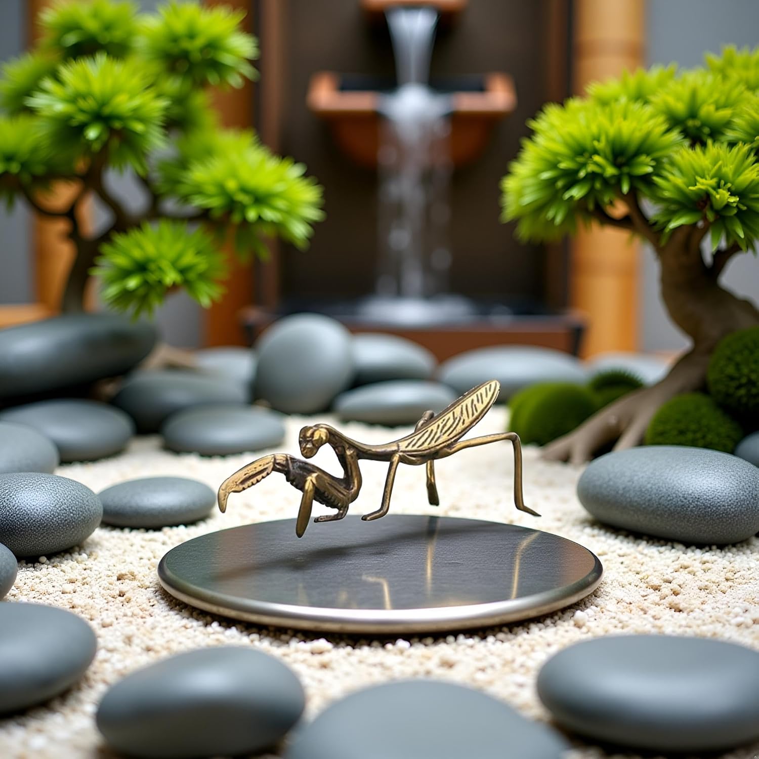 Handcrafted Brass Praying Mantis Sculpture - Solid Copper Feng Shui Statue with Micro-Carved Details for Home Office Decor