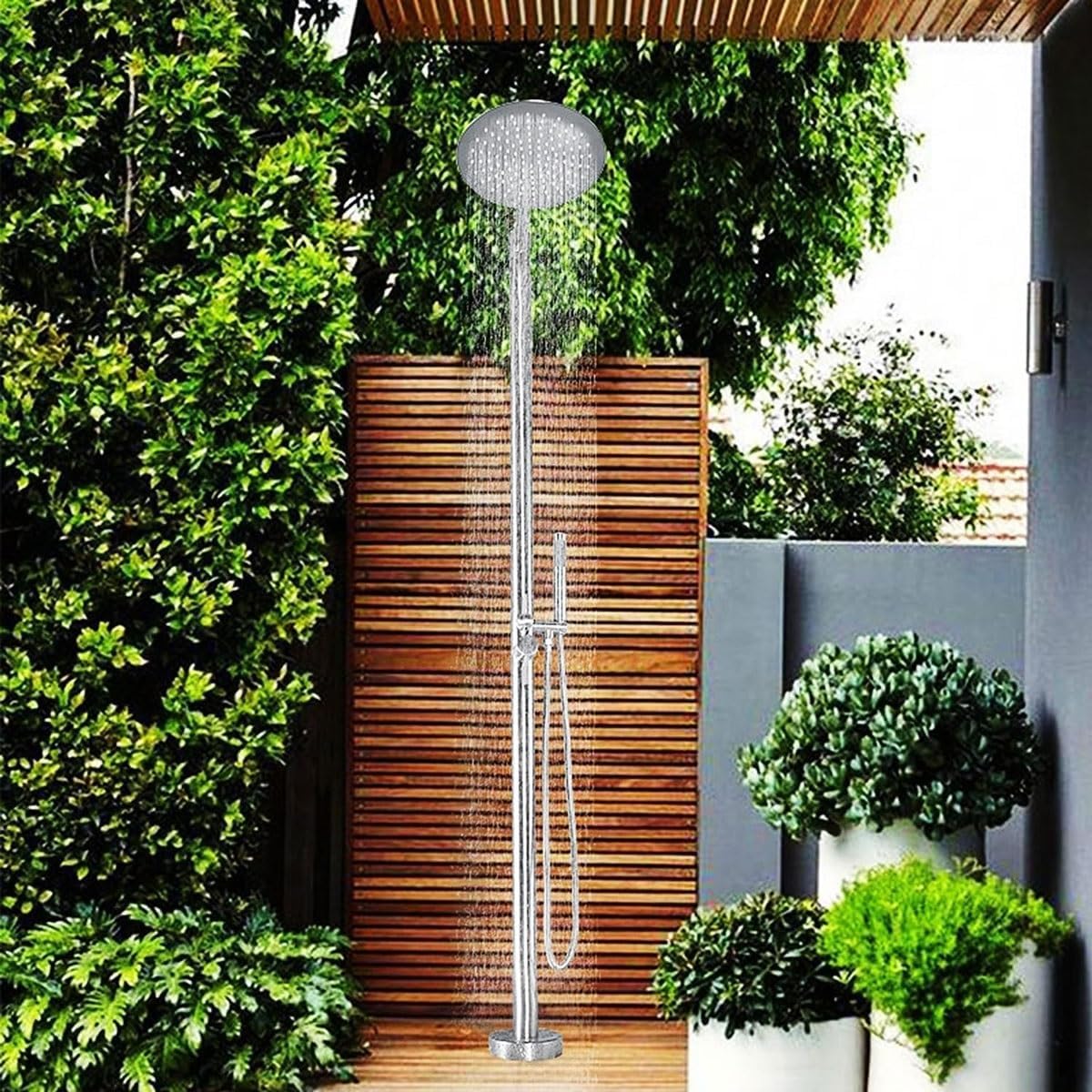 Freestanding Outdoor Shower Column Set,Stainless Steel Outside Standing Shower Fixtures with Shower Head & Handheld Spray,for Patio Swimming Pool Garden Backyard