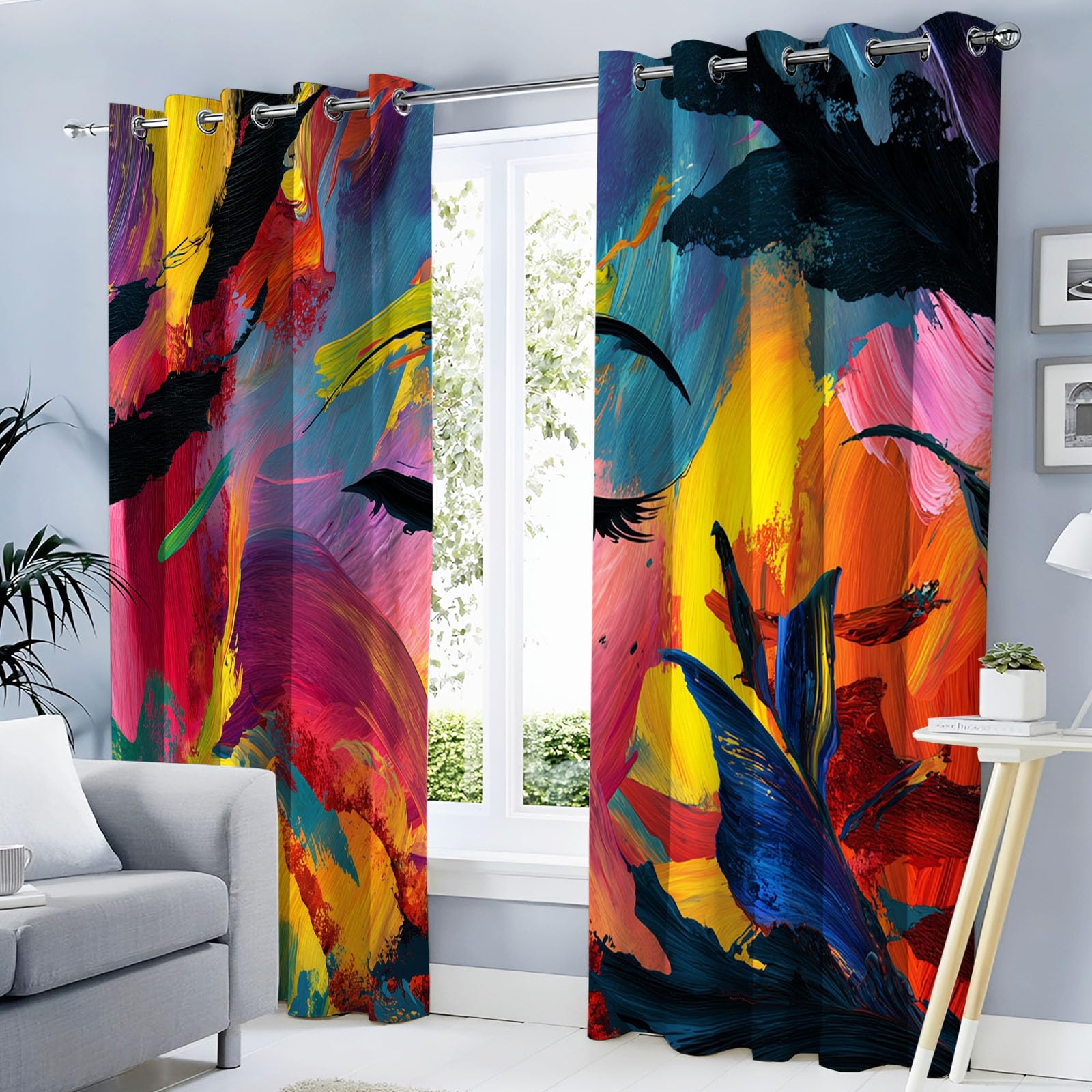 Rideaux occultants 3D art abstrait 140x225cm pour un salon moderne chic