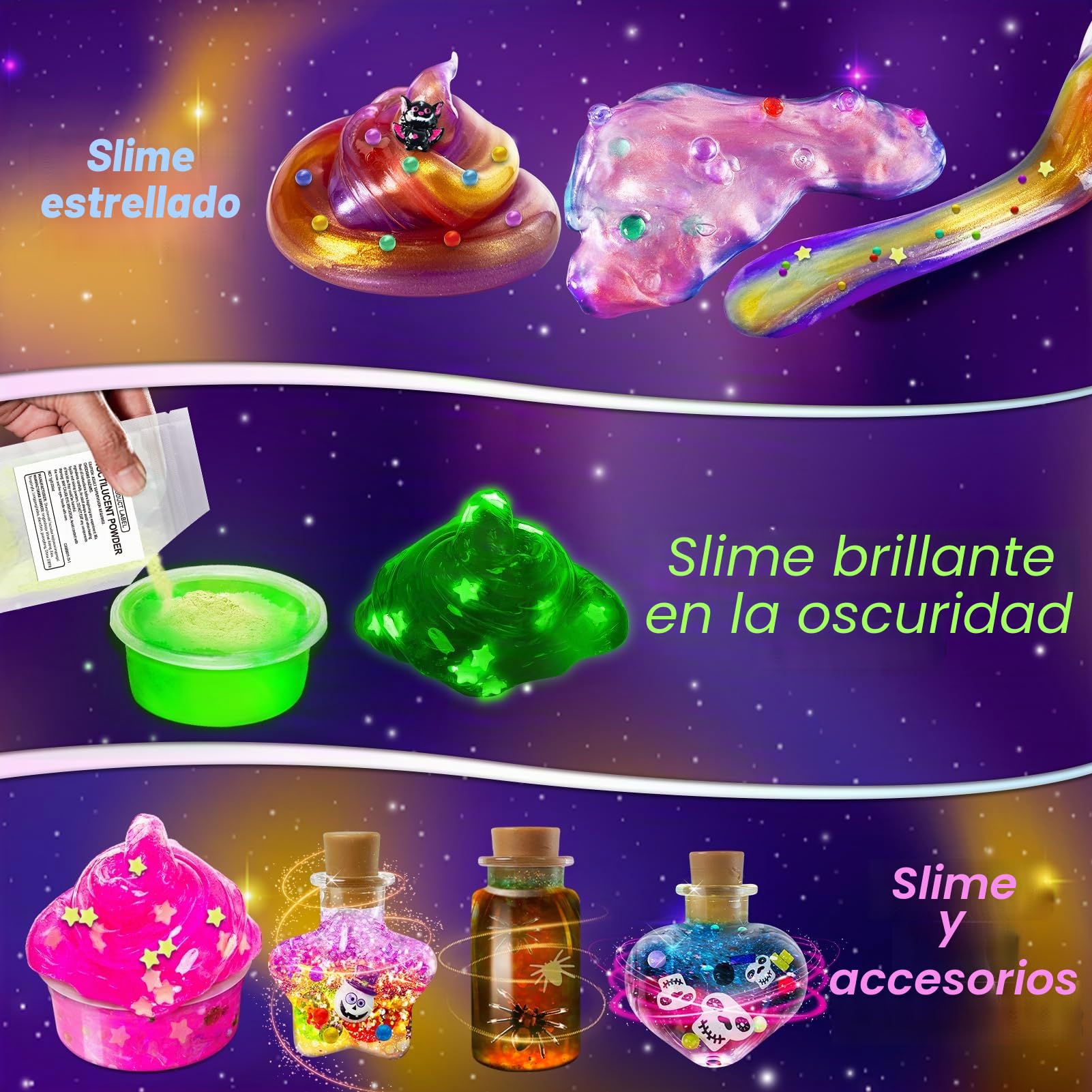 Galaxy Wizard Slime Making Kit para niños – DIY Slime Set con complementos | Purpurina crujiente, Bolas de Espuma, Colgantes, Purpurina, Regalo para niños y niñas a Partir de 3 – 12 años