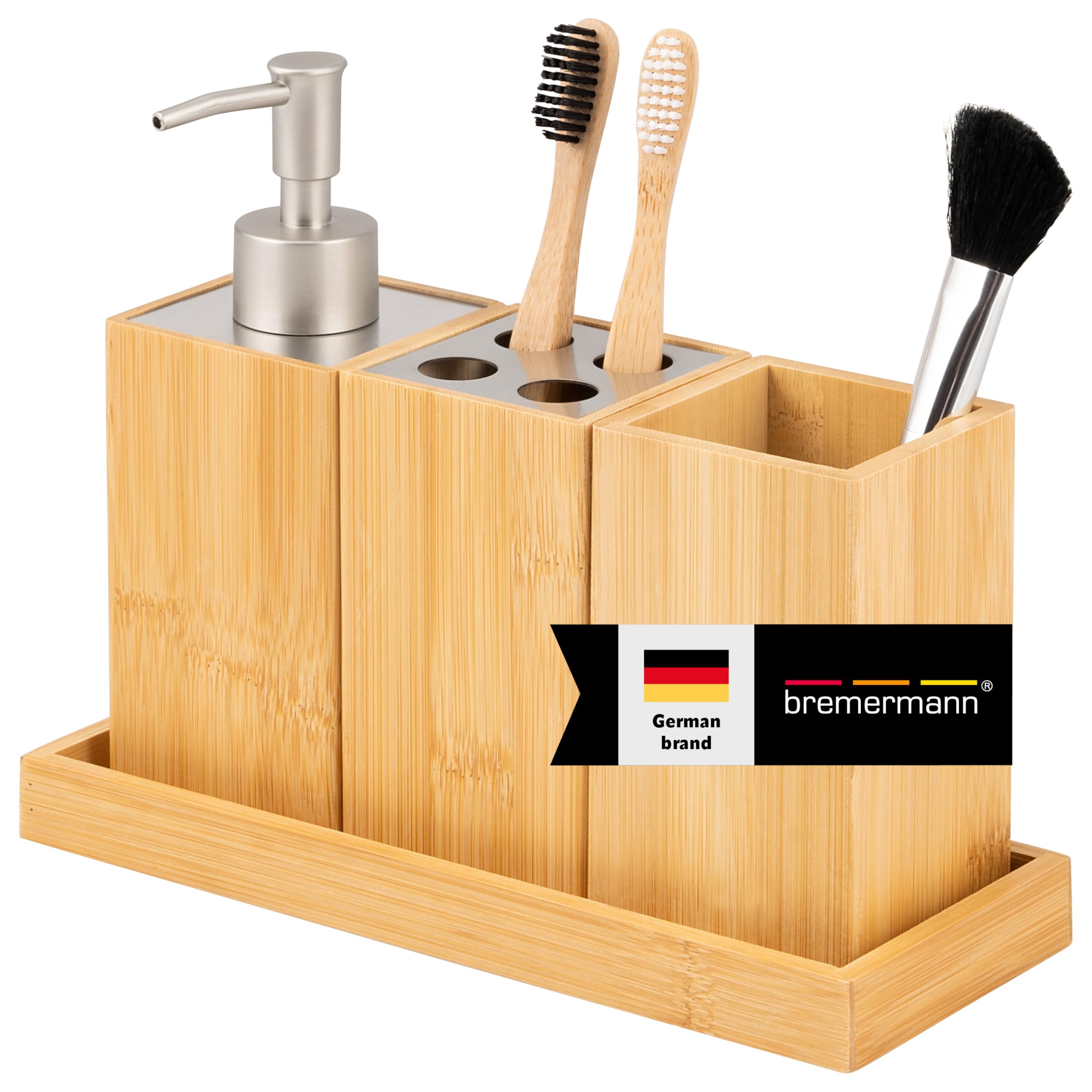 Bremermann Bamboo 4-Piece Bathroom Accessory Set With Shelf