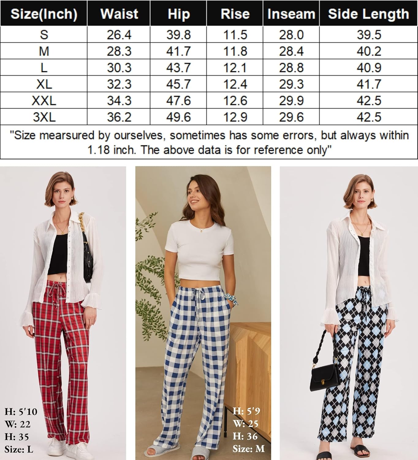 Ekouaer Schlafanzughose Damen Lang Pyjamahose Karierte Schlafhose Weich Freizeithose für Frauen Yogahose Strandhose mit Taschen und Kordelzug S-XXL - Image 6