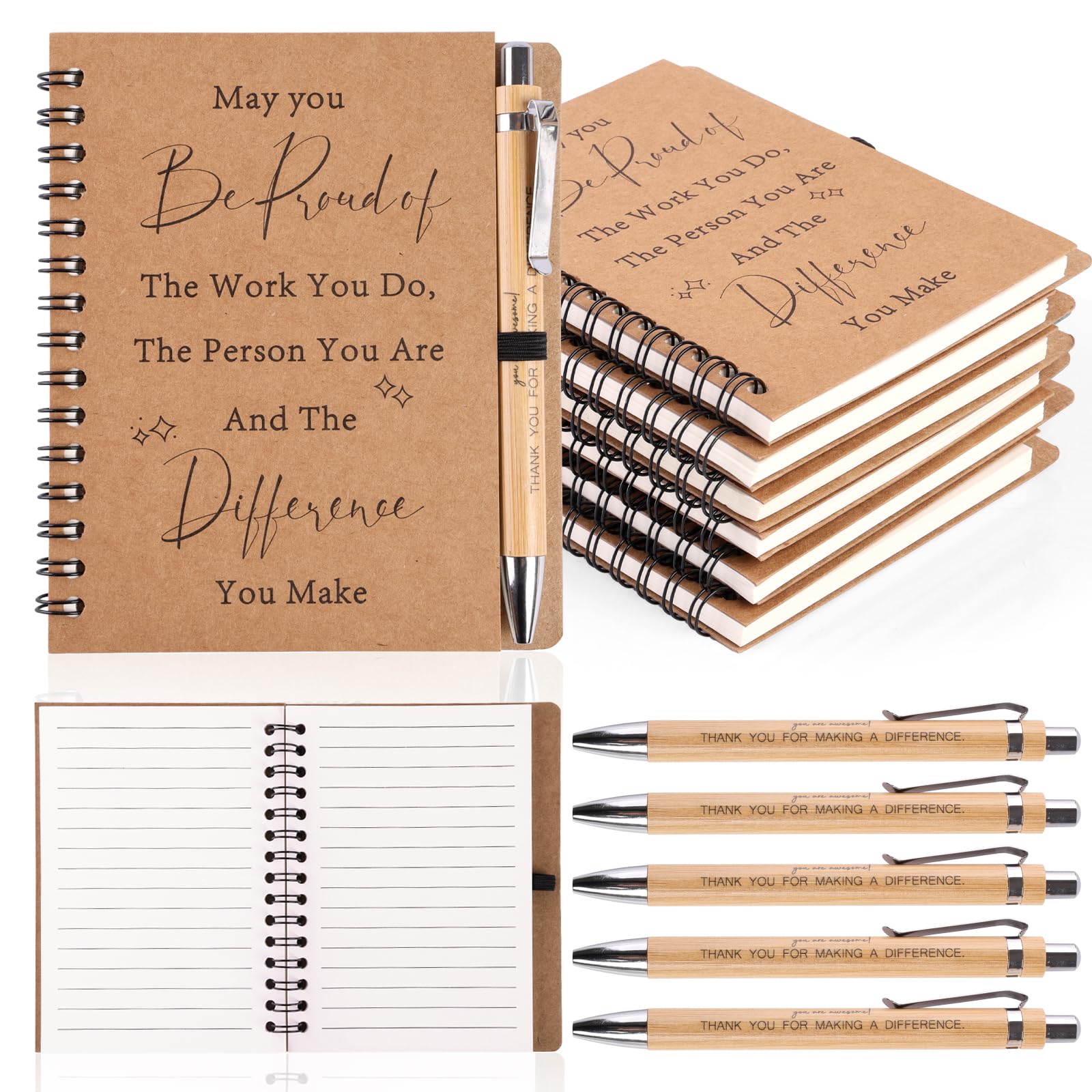Hopton Leaving Gifts for Colleagues Women, 6 Set Kraft A6 Notebook with Ballpoint Pen, 100 Pages Spiral Notepad Thank You Gifts, New Job Gifts for Colleagues Teachers Friends Men