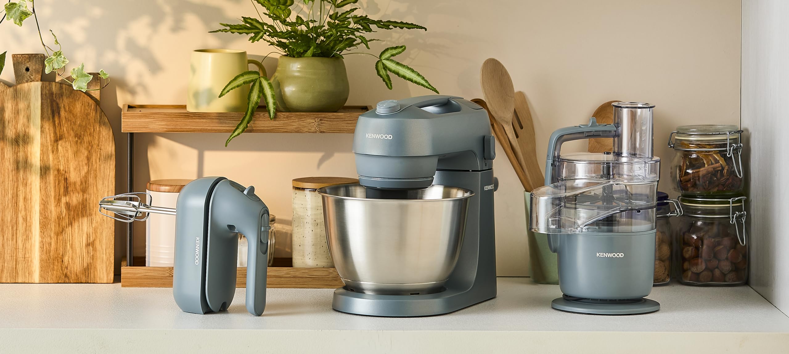 Kenwood Go Collection KZM35.000GY Planetaria con Design Salvaspazio, Impastatrice Compatta con Ciotola da 4L, 3 Strumenti di miscelazione, 6 Velocità, Alta solo 30cm, Maniglia, Potenza 800W, Storm Blu