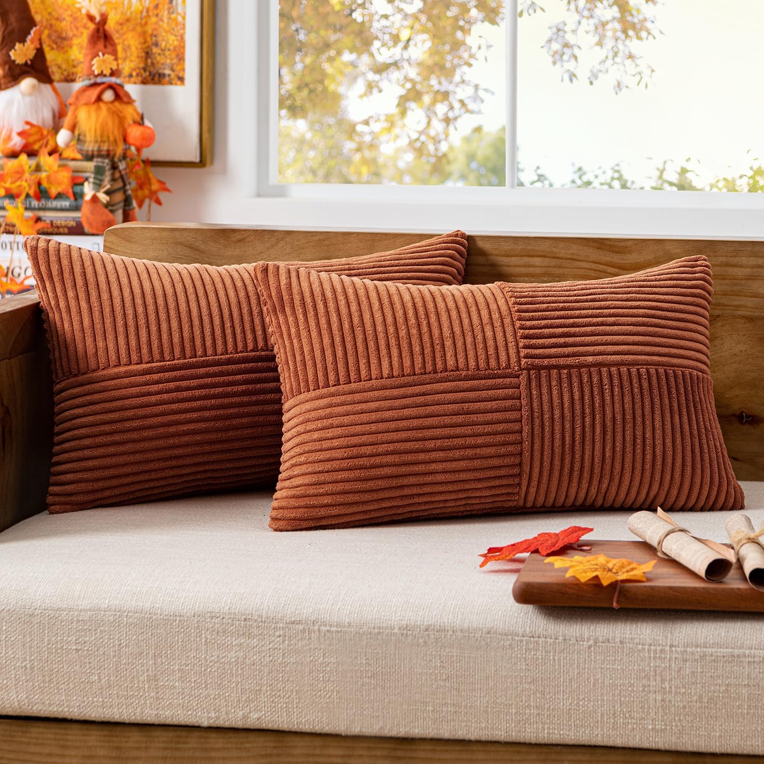 MIULEE Grey Decorative Throw Pillow Covers 20x20 Inch for Couch Bed Sofa Pack of 2 Boho Farmhouse Throw Pillows Soft Cross Corduroy Patchwork Textured Cushion Cases