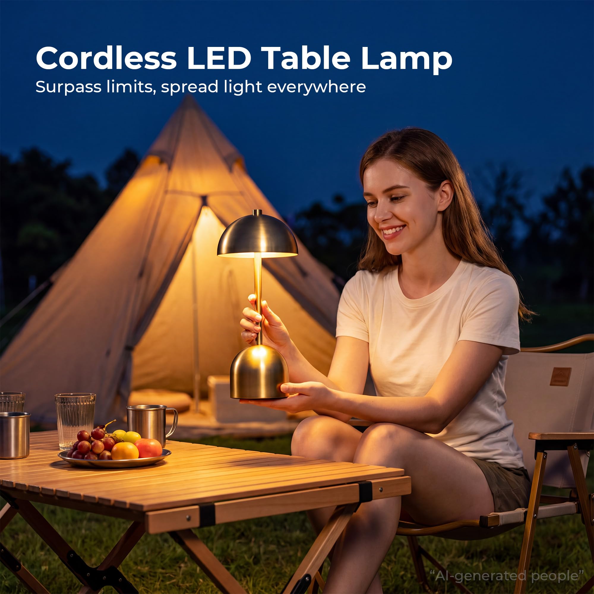 Lot de 2 lampes de table sans fil rechargeables dorées