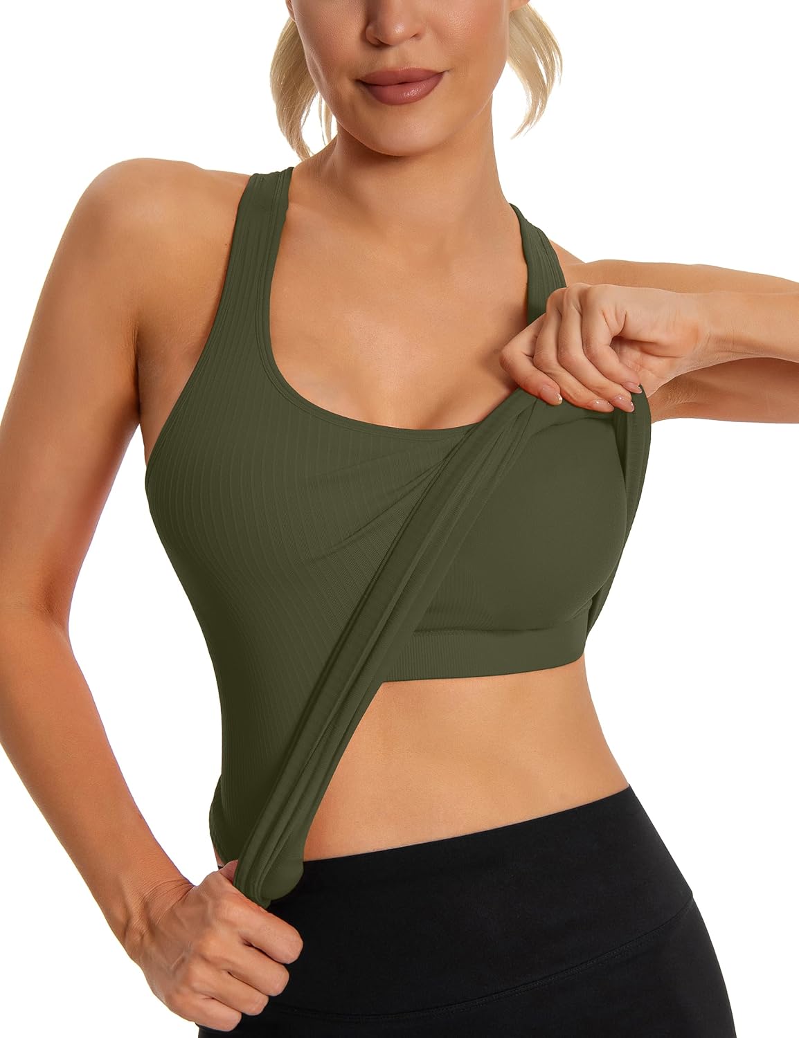 MathCat Seamless Workout Tank Top for Women with Built in Bra, Padded Racerback Ribbed Athletic Yoga Camisole (XS-XL)