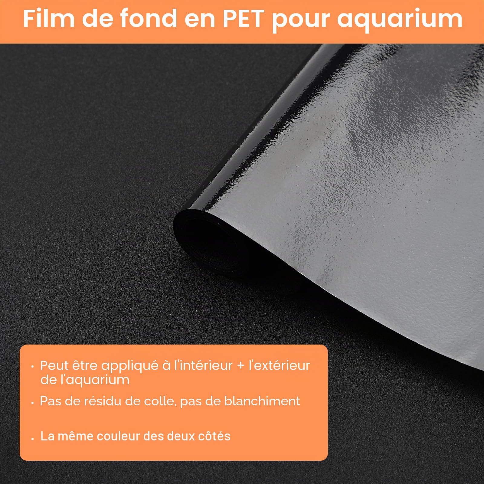 Fond D'aquarium Noir, 40 x 200 cm Fond D'aquarium Statique, Fond D'aquarium Adhésif Statique Noir Générique Décorations de Papier Peint D'aquarium Fond Noir pour Aquarium Film Arrière