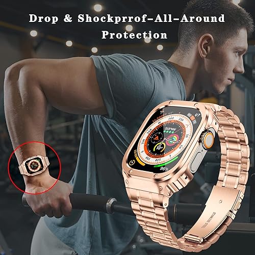 Miniatura 58 de MioHHR Correa de reloj de acero inoxidable con funda compatible con Apple Watch Series 6 5 4 SE3/2/1 (1.732 pulgadas) Series 3/2/1 (1.654 pulgadas)