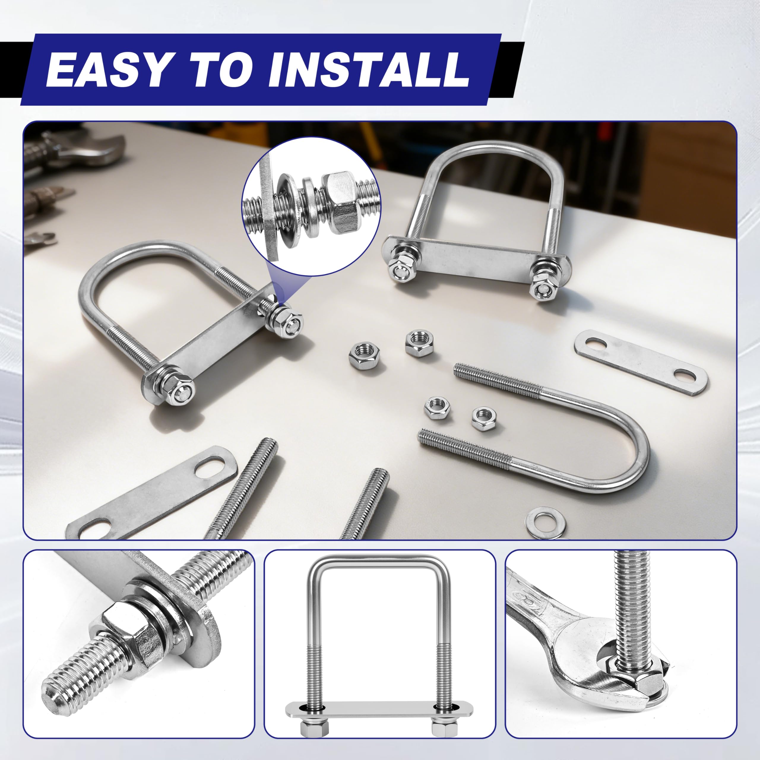 M12 Stainless Steel U-Bolts - 4 Sets Kit -6