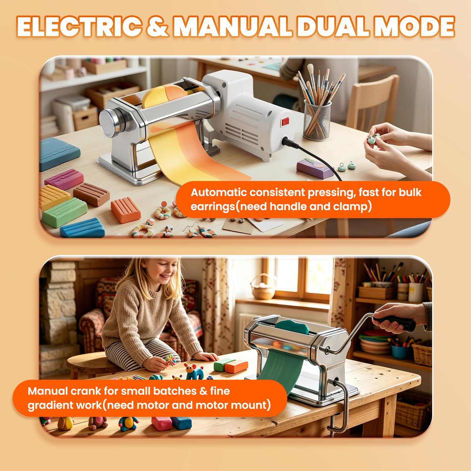 Elektrische Polymer Clay Press Machine Set Dual Mode Clay Roller Maschine mit 9 Dickeneinstellungen, 8 Runde Tonschneider, 9 Tonformwerkzeug für die Herstellung von Ton-Ohrringen