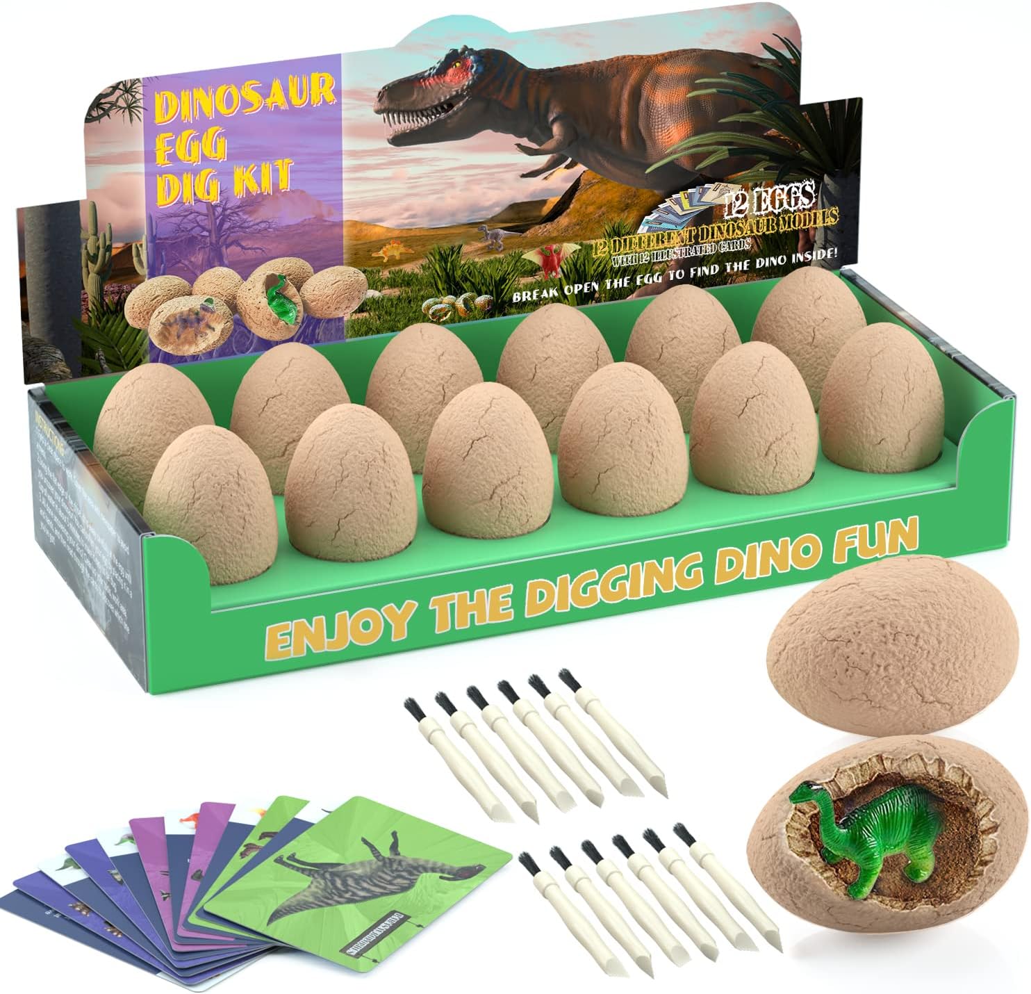 Bigear Dinosaur Eggs Excavation Dig Kit - Dinosaur Toys for Kids - Break Open 12 Dinosaur Eggs and Discover 12 Cute Dinosaurs - Archaeology Preschool Science STEM Crafts Birthday Gifts for Boys Girls