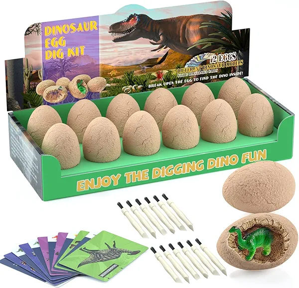 BIGEAR Easter Dinosaur Eggs Excavation Dig Kit - Dinosaur Toys for Kids - Break Open 12 Dinosaur Eggs and Discover 12 Cute Dinosaurs - Archaeology Preschool Science STEM Crafts Birthday Gifts for Boys