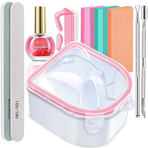 IKOCO Tigela Para Imersão De Unhas, Kit Removedor De Esmalte Em Gel Com Tigela Para Manicure, Óleo Para Cutículas, Remove Fácilmente O Pó Acrílico Para Resultados De Salão Em Casa, Rosa