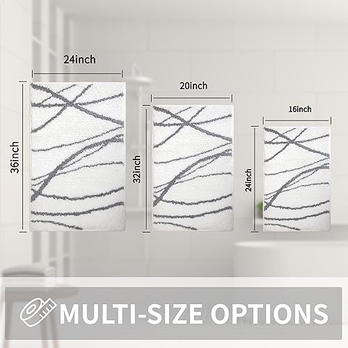 Miniatura 2 de Tititex Alfombra de baño de lujo con línea blanca y gris, 20 x 32 pulgadas, clásica, extra suave y absorbente, tapete de baño de microfibra
