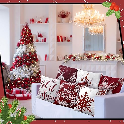 Miniatura 5 de 6 fundas de cojín de Navidad para decoración de Navidad, decoración de vacaciones, para sofá, Navidad, oficina, dormitorio (estilo cálido, 16 x 16