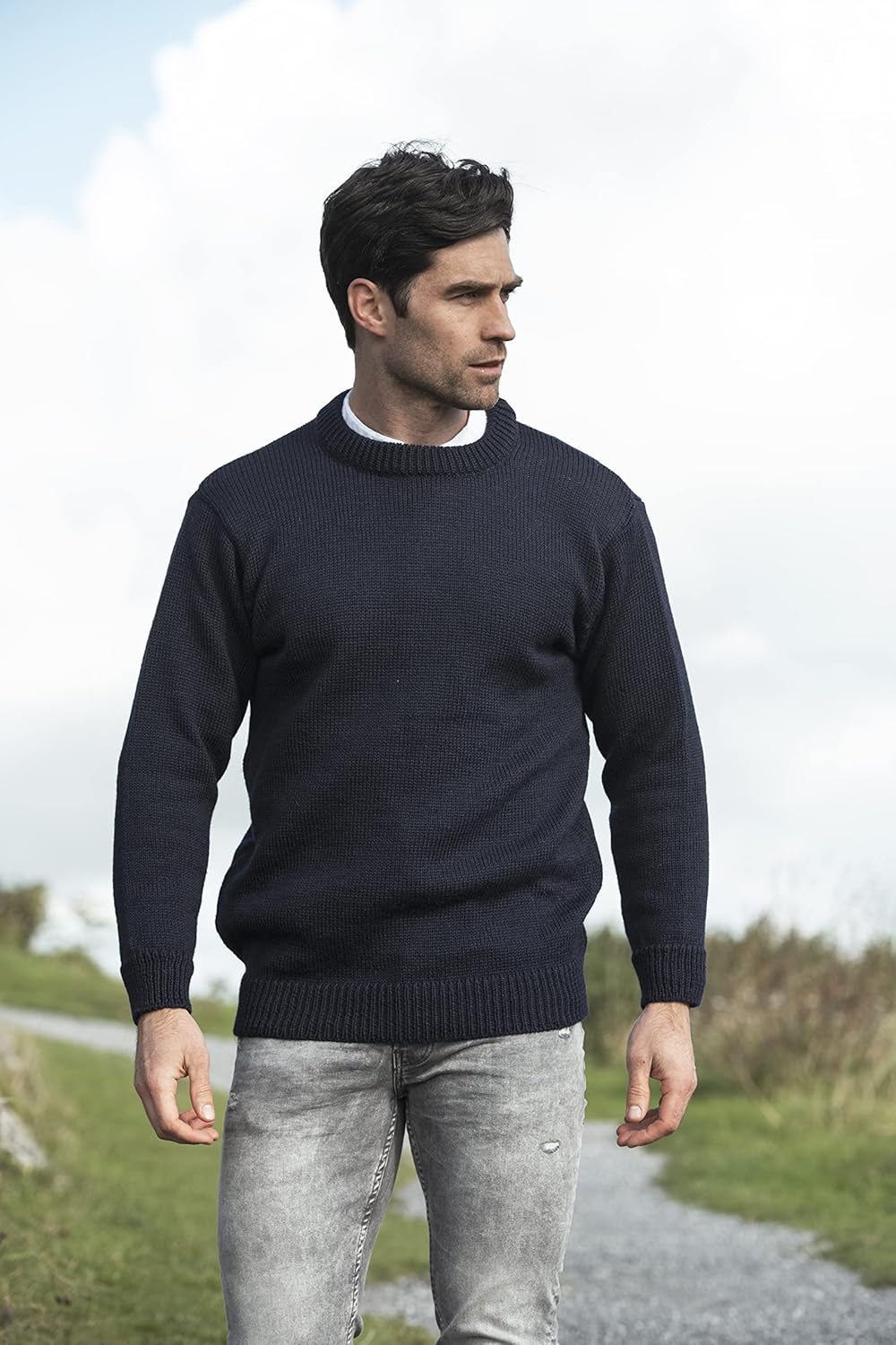 Aran Crafts Plain Crew Neck Sweater (100% Wool) - Image 2