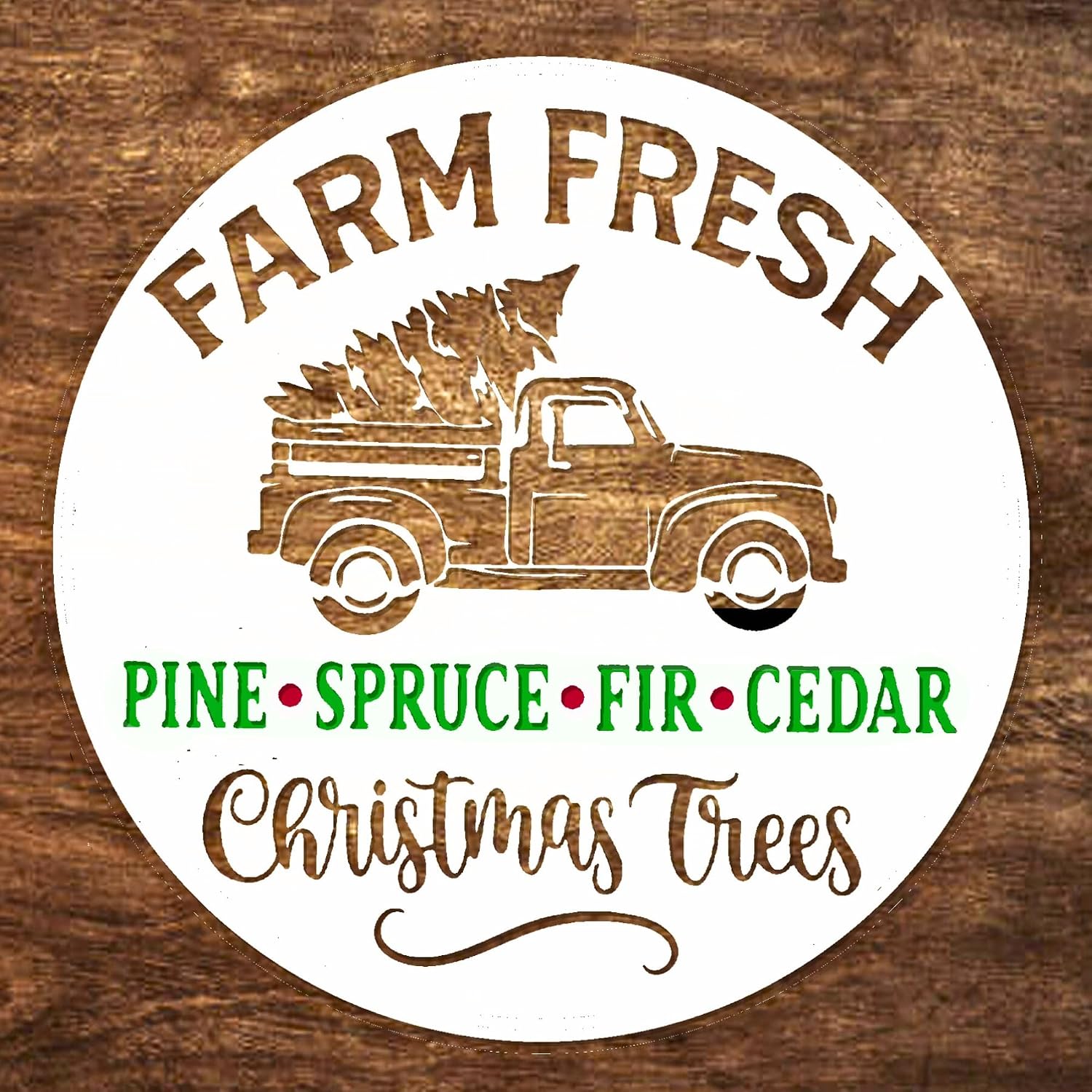 Large Farm Fresh Christmas Tree Stencil, Round Paint Stencils for Crafts, Farmhouse Stencils for Painting on Wood - Tree Stencil Reusable (12 inch)