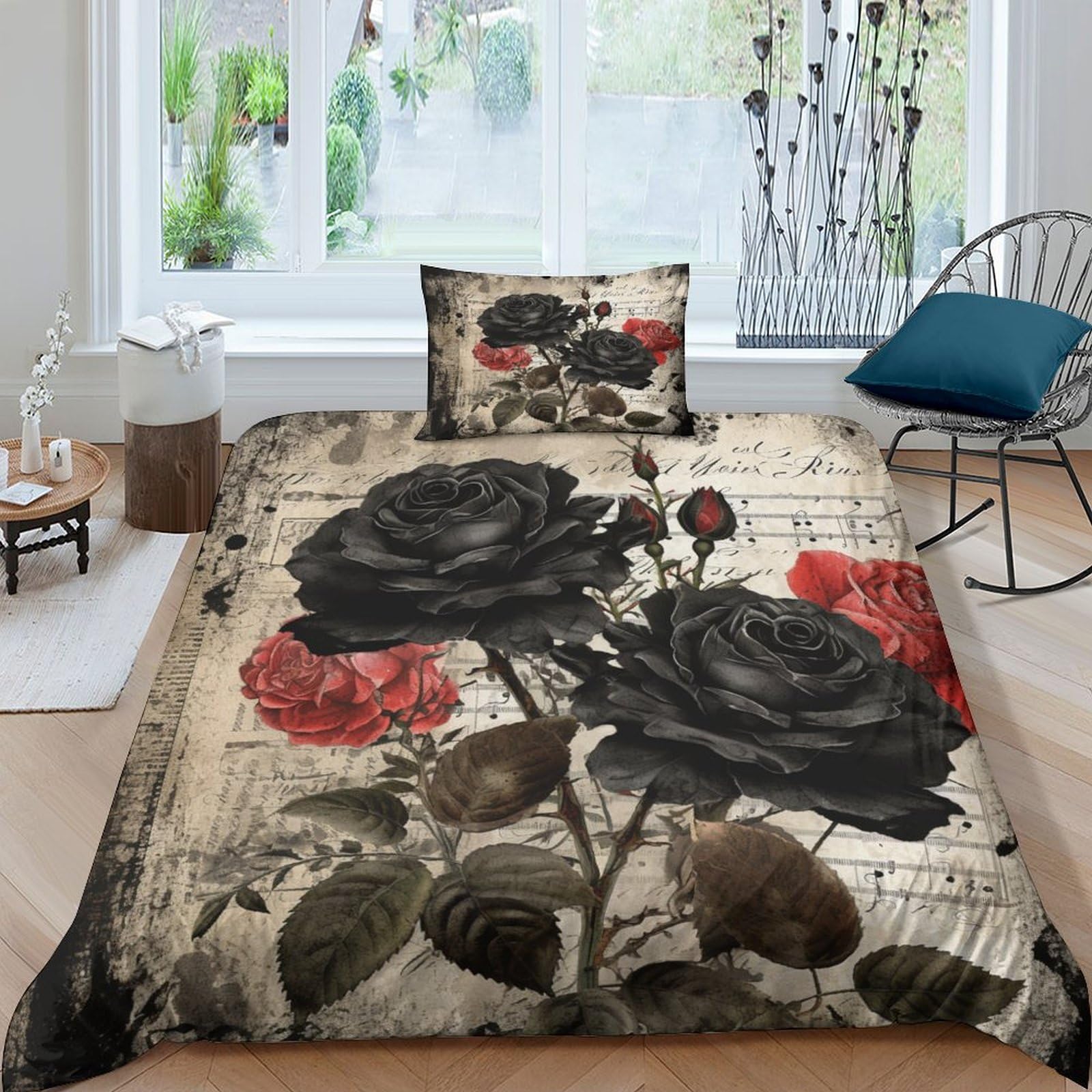Housse de couette romance noire pour lit enfant et adulte ambiance cosy