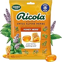 Ricola Honey Herb Cough Drops Family Pack - Natural Throat Relief, 10 Swiss Herbs, Gluten-Free, Kosher, 45 Count