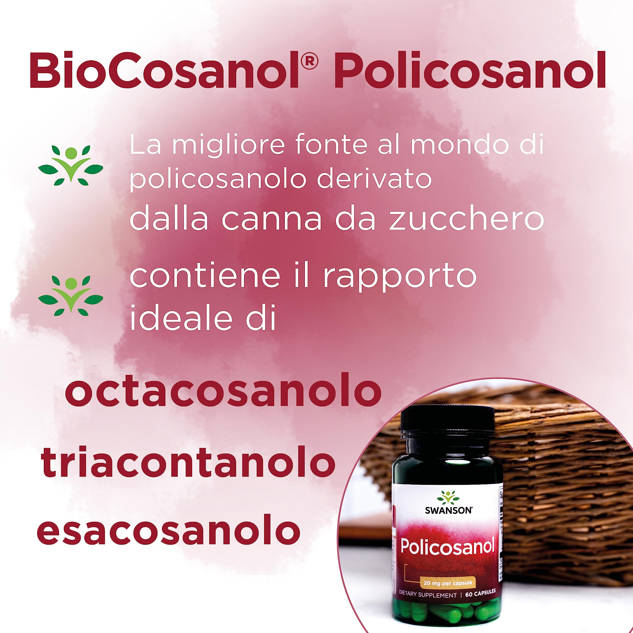 Swanson Policosanol, 20mg, estratto dalla canna da zucchero, alta dose, 60 capsule, Testato in Laboratorio, Senza Glutine, Senza Soia, Non OGM