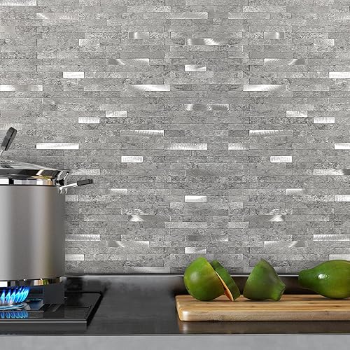 Miniatura 1 de Azulejos de cocina para salpicaduras de cocina, azulejos de mosaico lineal para despegar y pegar, azulejos de mosaico lineal impermeables (5