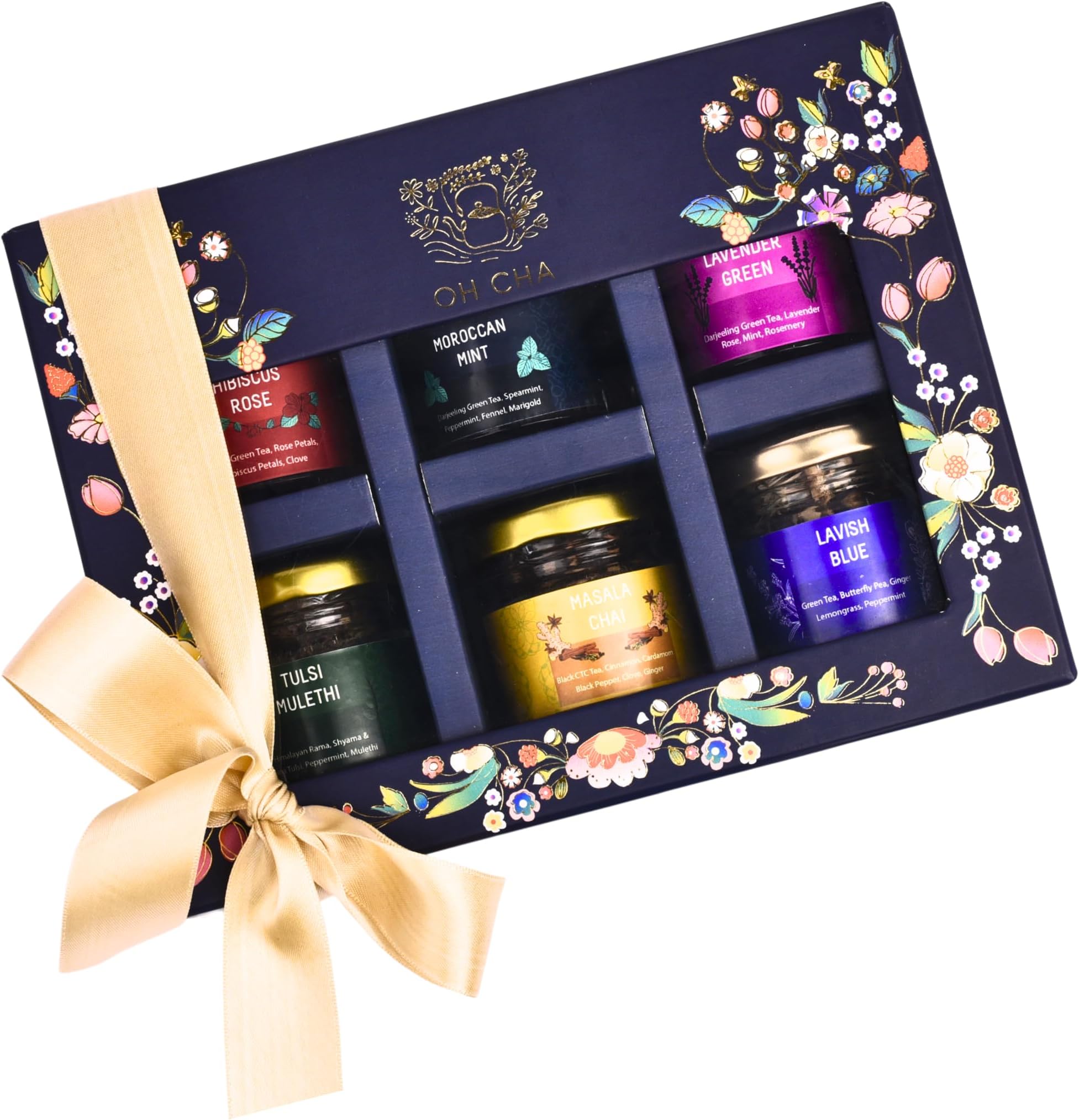Oh Cha - Assorted Teas Gift Box | Tea Set With 6 Flavors Festive Green Tea, Black Herbal Birthday For Girls, Men, Women, Healthy Pack